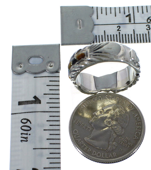 Southwestern Jewelry Silver Feather Multicolor Ring Size 5-1/4 PX43836